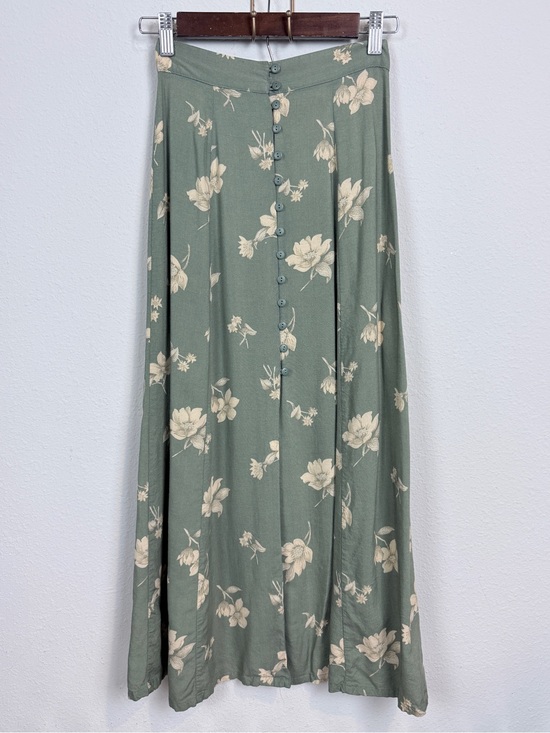 Express Dresses & Skirts - Vintage 90s Express Sage Green Floral Button Front Midi Skirt XS (24” waist”